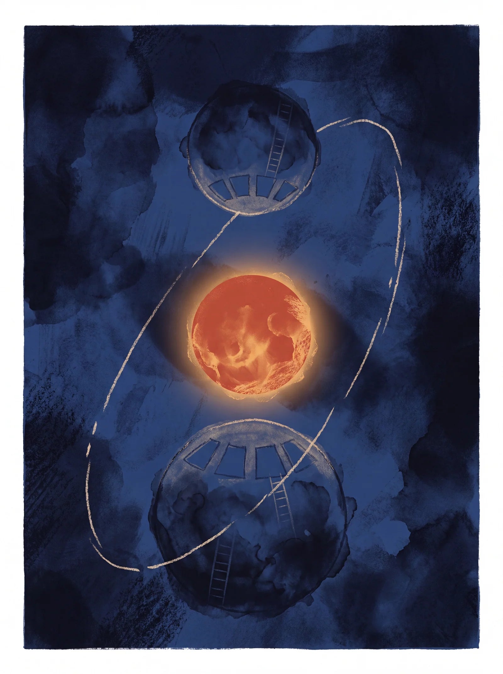 Ember Orbit, an AI-generated art print