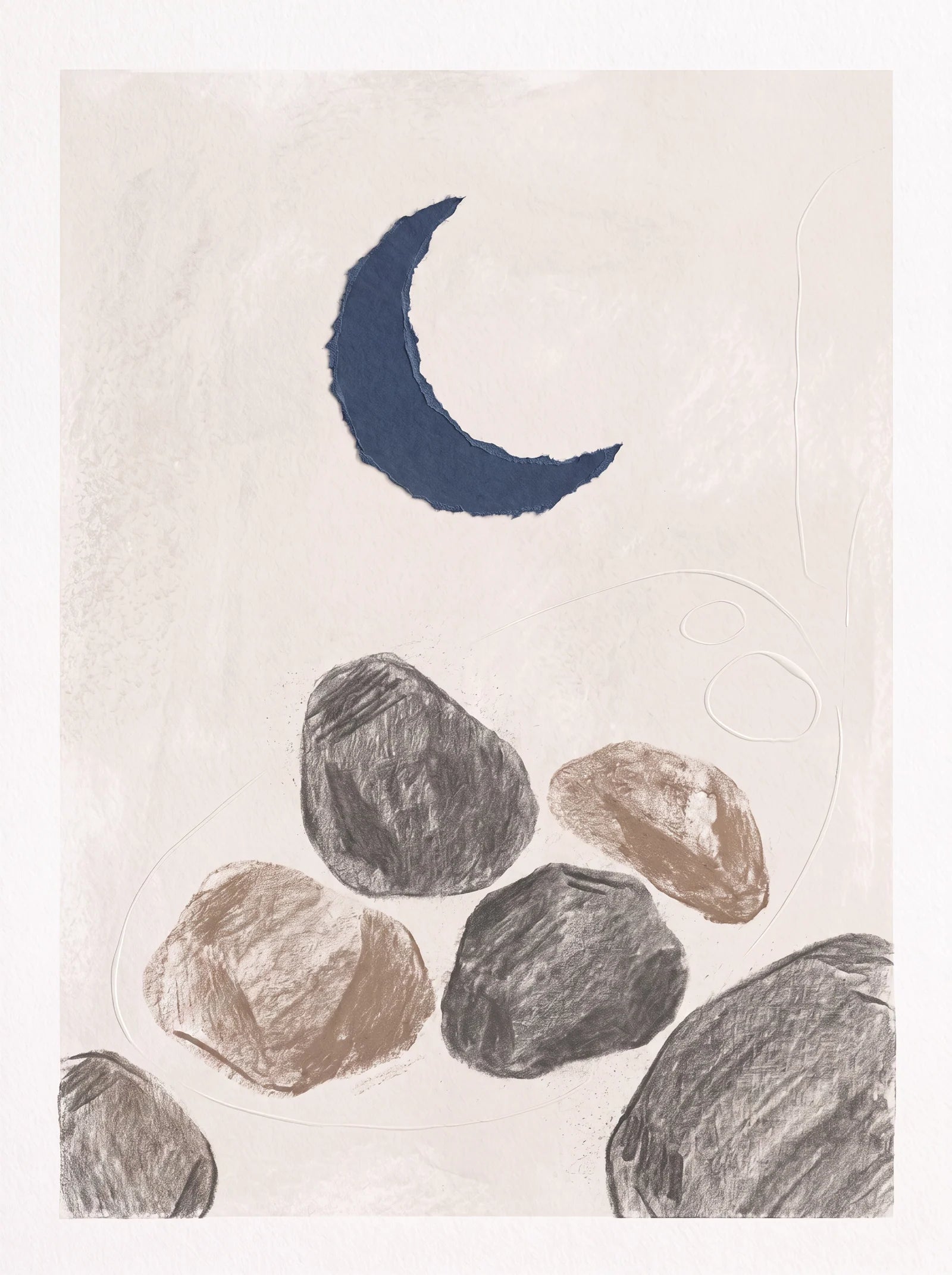 Five Stones, One Crescent, an AI-generated art print