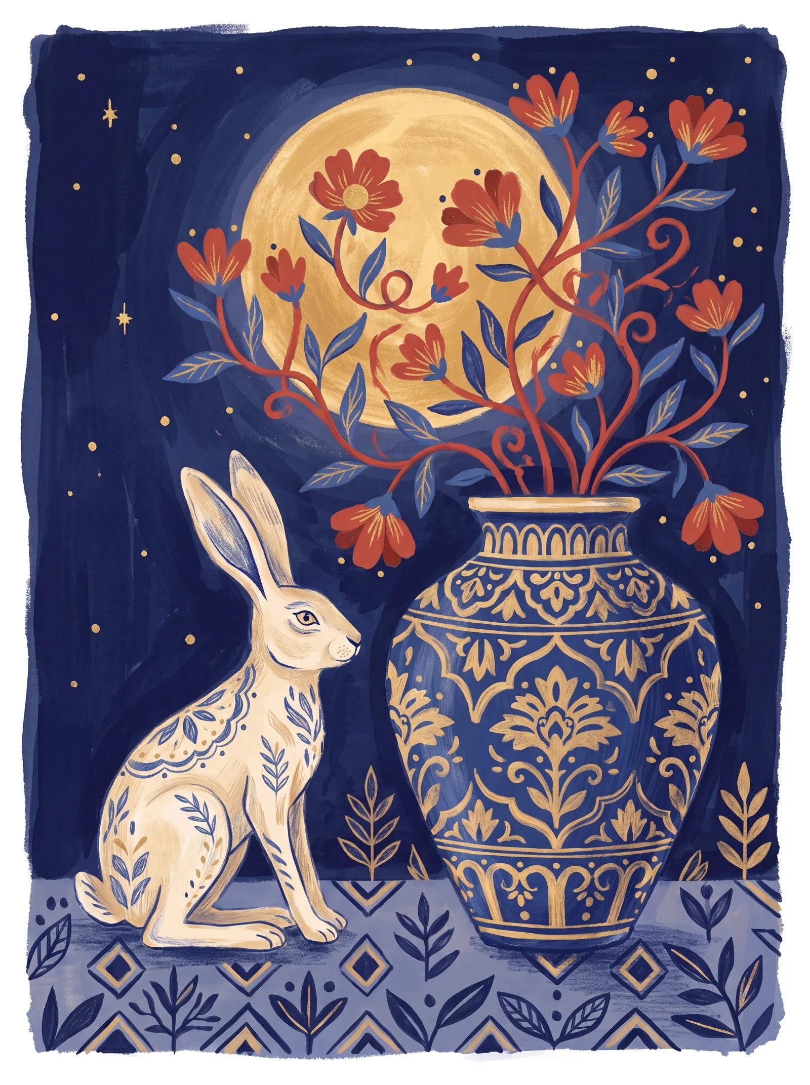 Hare & Midnight Urn, an AI-generated art print