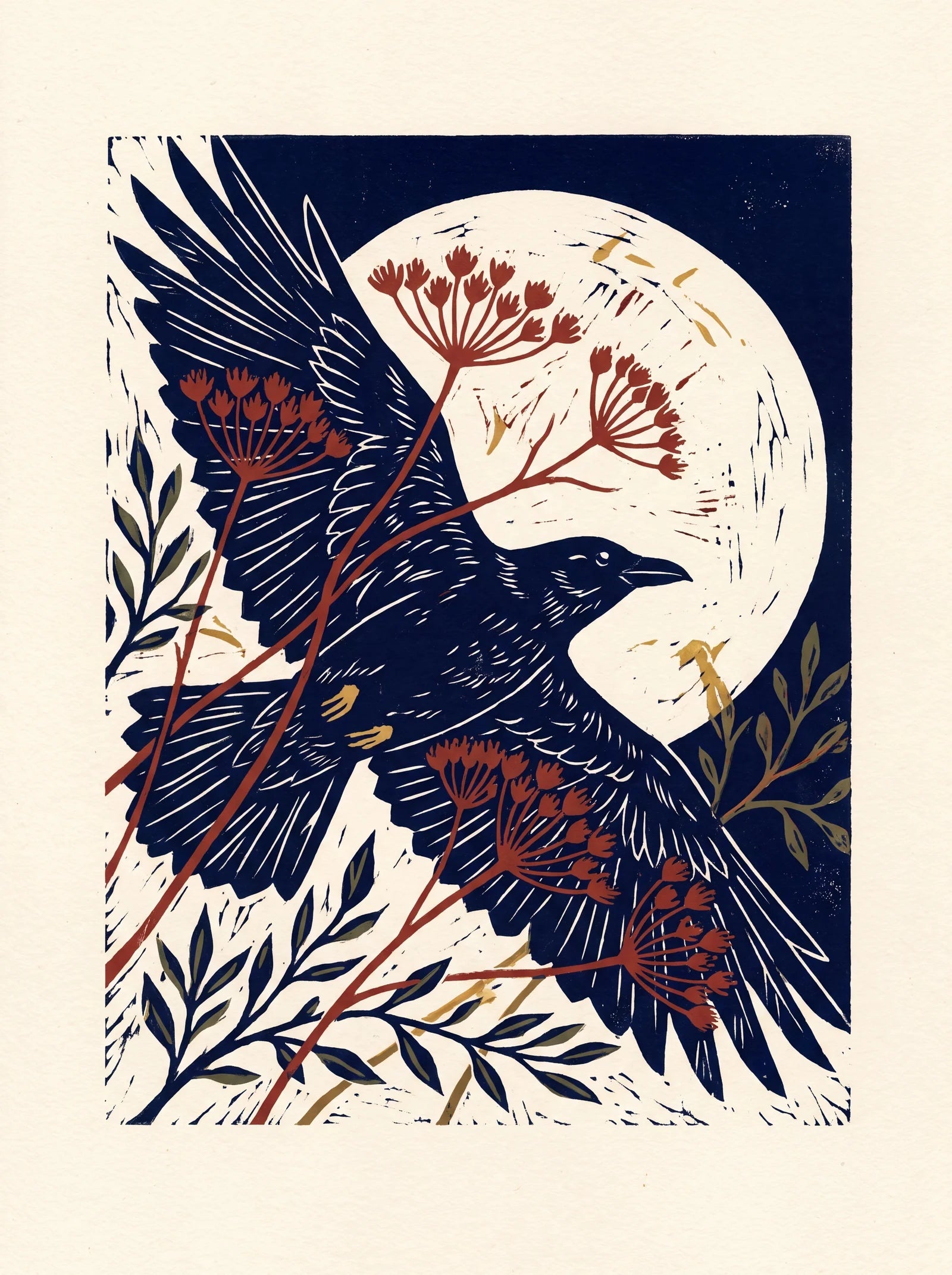 Moon Behind the Wing, an AI-generated art print
