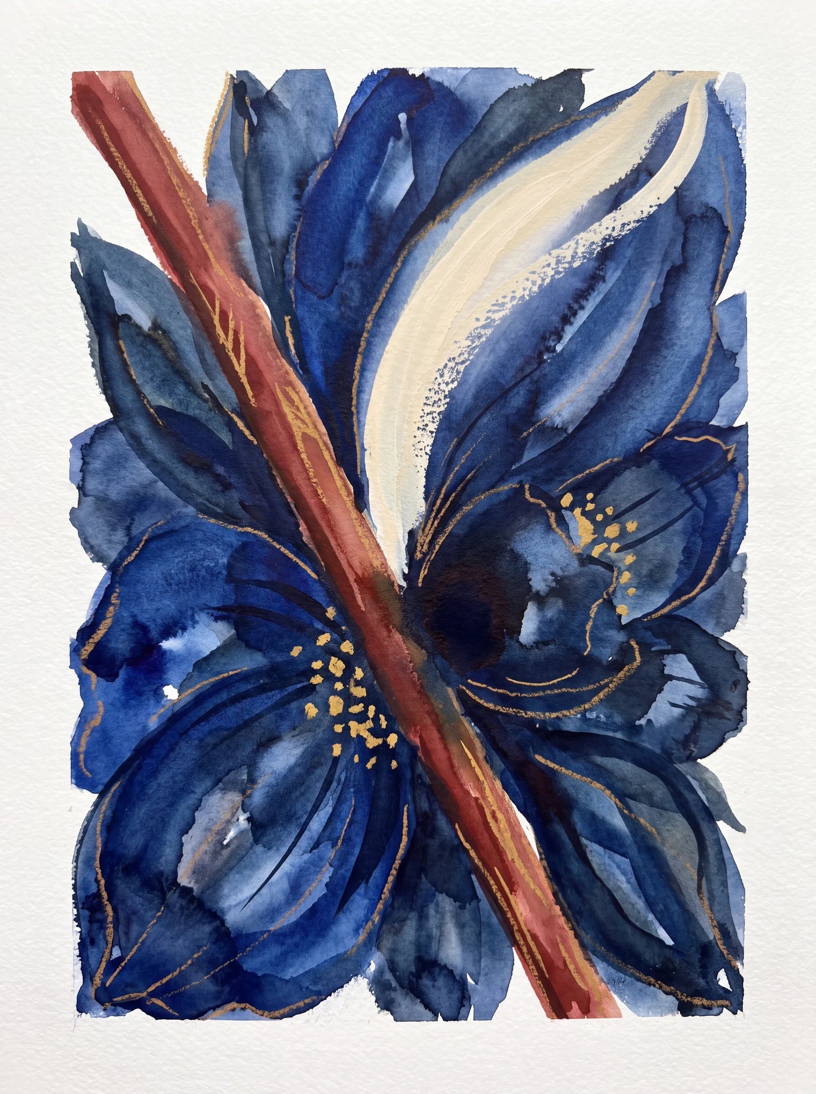 Red Stem, Blue Field, an AI-generated art print