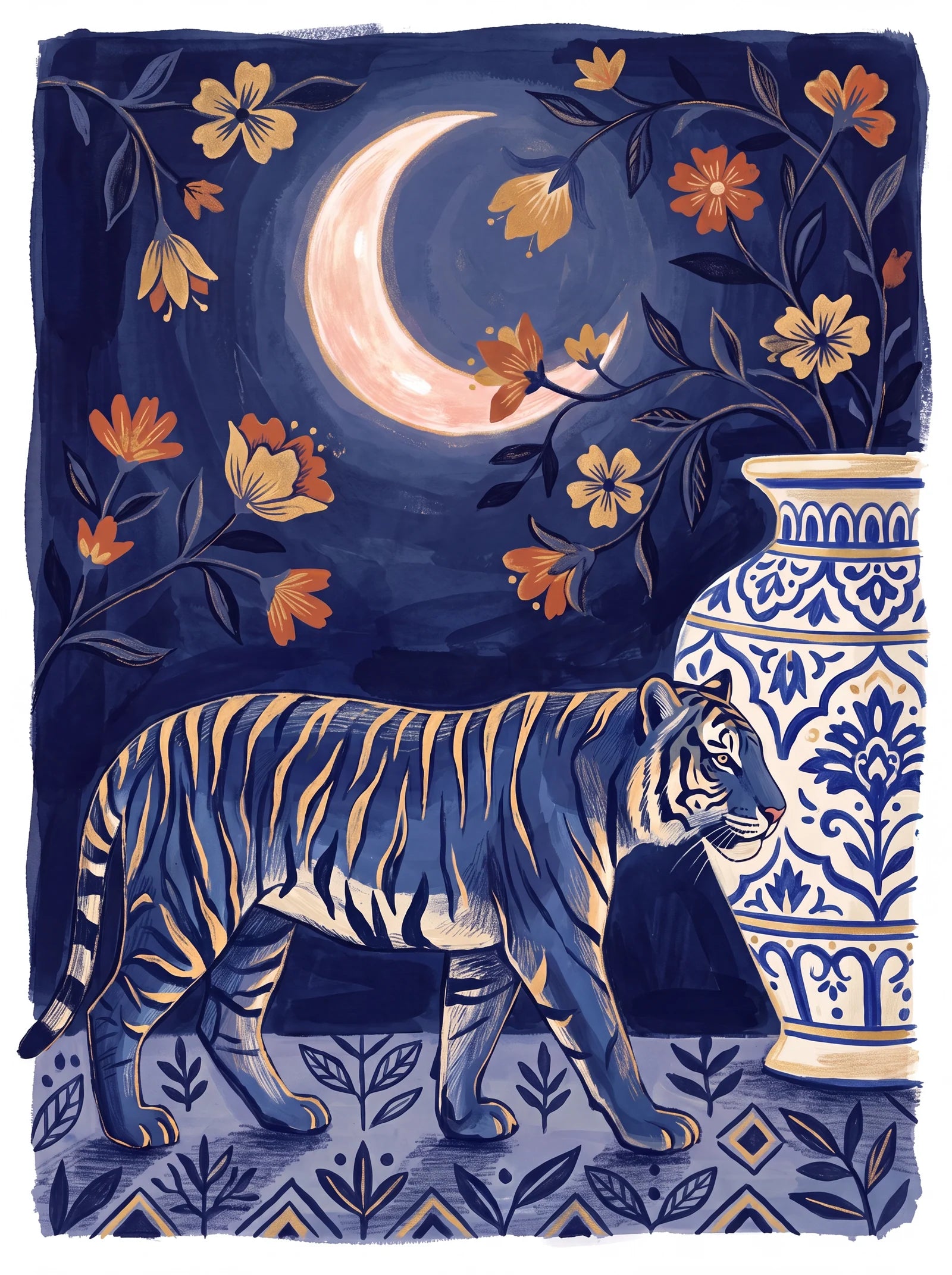 Tiger in the Moon Garden, an AI-generated artwork